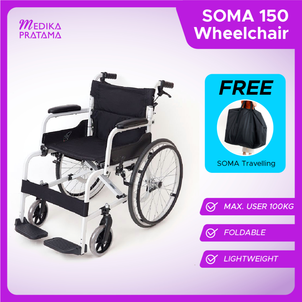 Kursi Roda Traveling SOMA Aluminium 150 22" (Wheelchair Roda Besar) CARGO