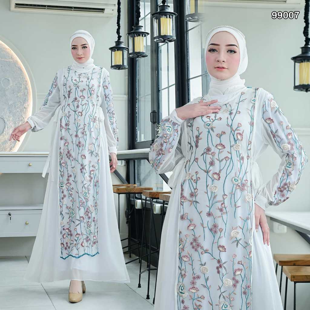 Gamis Nadin one set ceruty tile garden 2in1 sr. 99007 Gamis outher pisah gamis pesta pernikahan gami