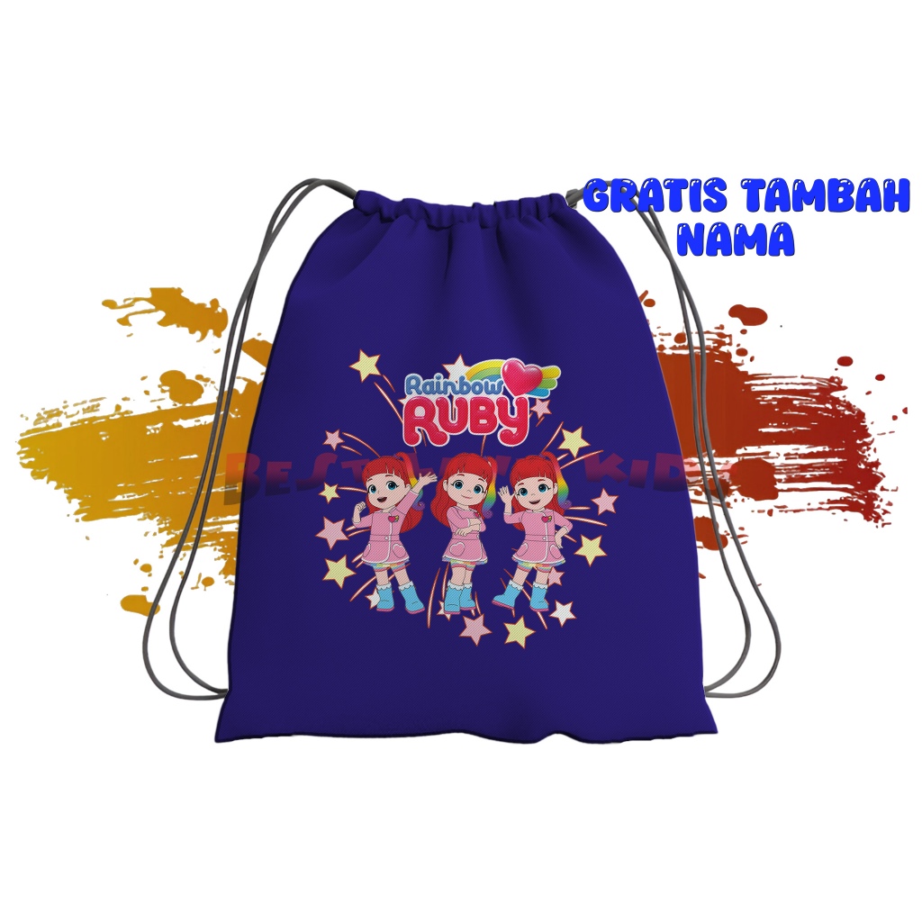 Tas Serut Anak Costum Rainbow Ruby String Bag Anak Ruby Karakter Free Nama