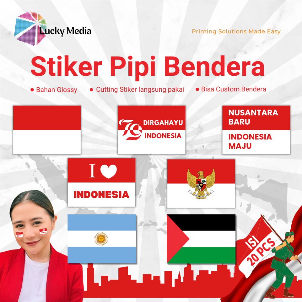 [READY] Stiker Pipi Bendera Merah Putih isi 20 Palestina Negara Bola Tempelan Pipi Bendera Indonesia