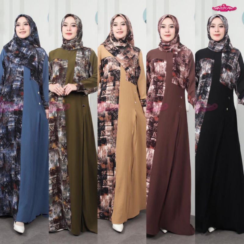 maira hijab ori zahin,gamis remaja bermotif,gamis kekinian 2025,dress wanita terbaru 2025