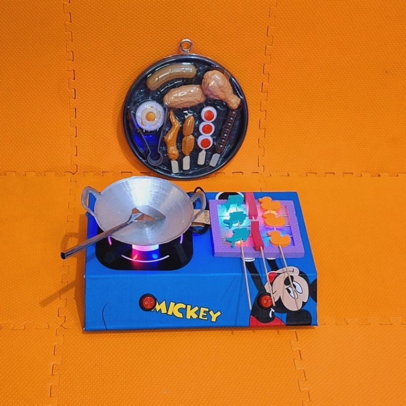 kompor mainan masak masakan anak LED bisa dicas motif Mickey Mouse