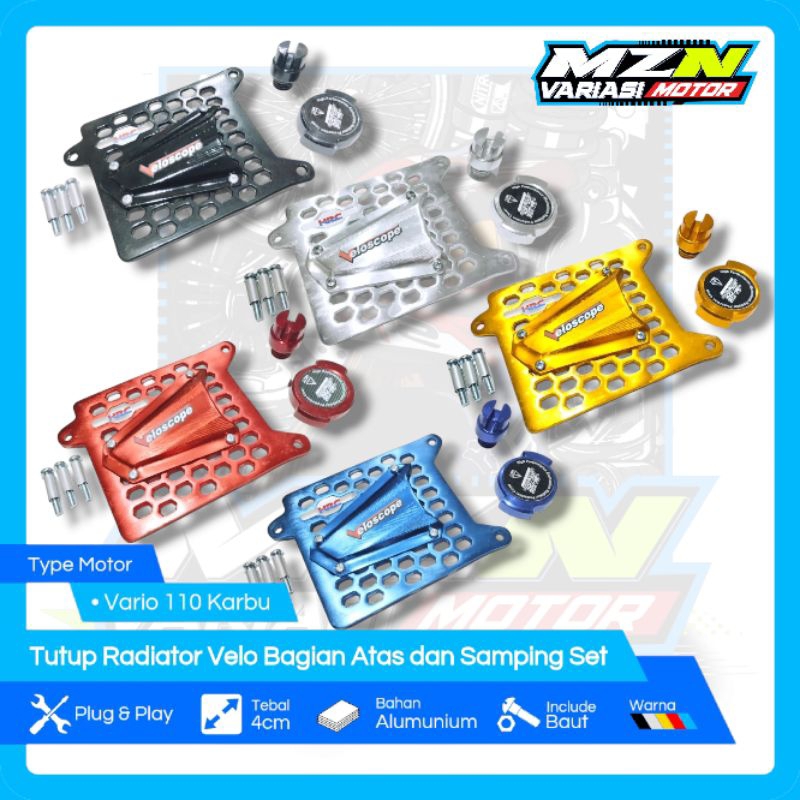 Tutup Radiator Vario 110 Karbu Velo Bagian Atas dan Samping Set Tutup Oli Variasi 5 Varian Warna