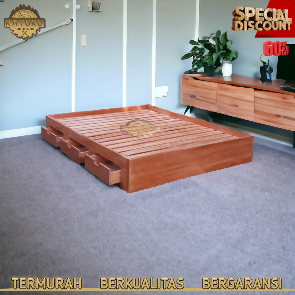 KayuKu Furniture Divan Kayu laci Divan kayu minimalis Ranjang kayu Ranjang matras