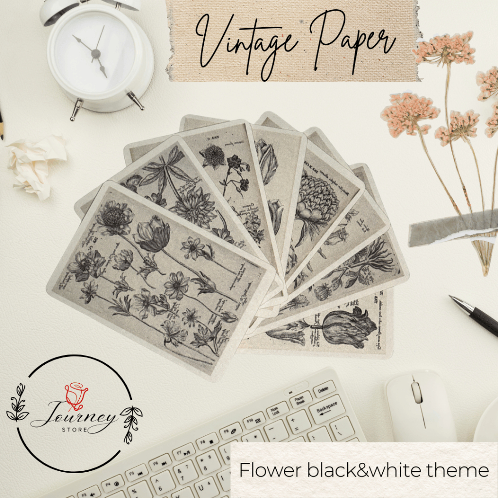 

VINTAGE PAPER/PAPER ART KERTAS JURNAL TEMA FLOWER BLACK&WHITE