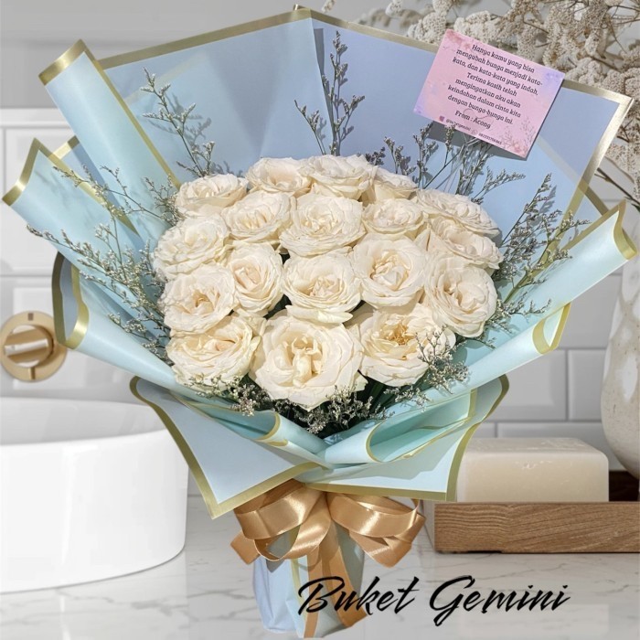 Buket Bunga Mawar Putih Mix Bunga Caspea Asli, Buket Bunga Mawar Segar, Fresh Flowers Bouquet, Buket