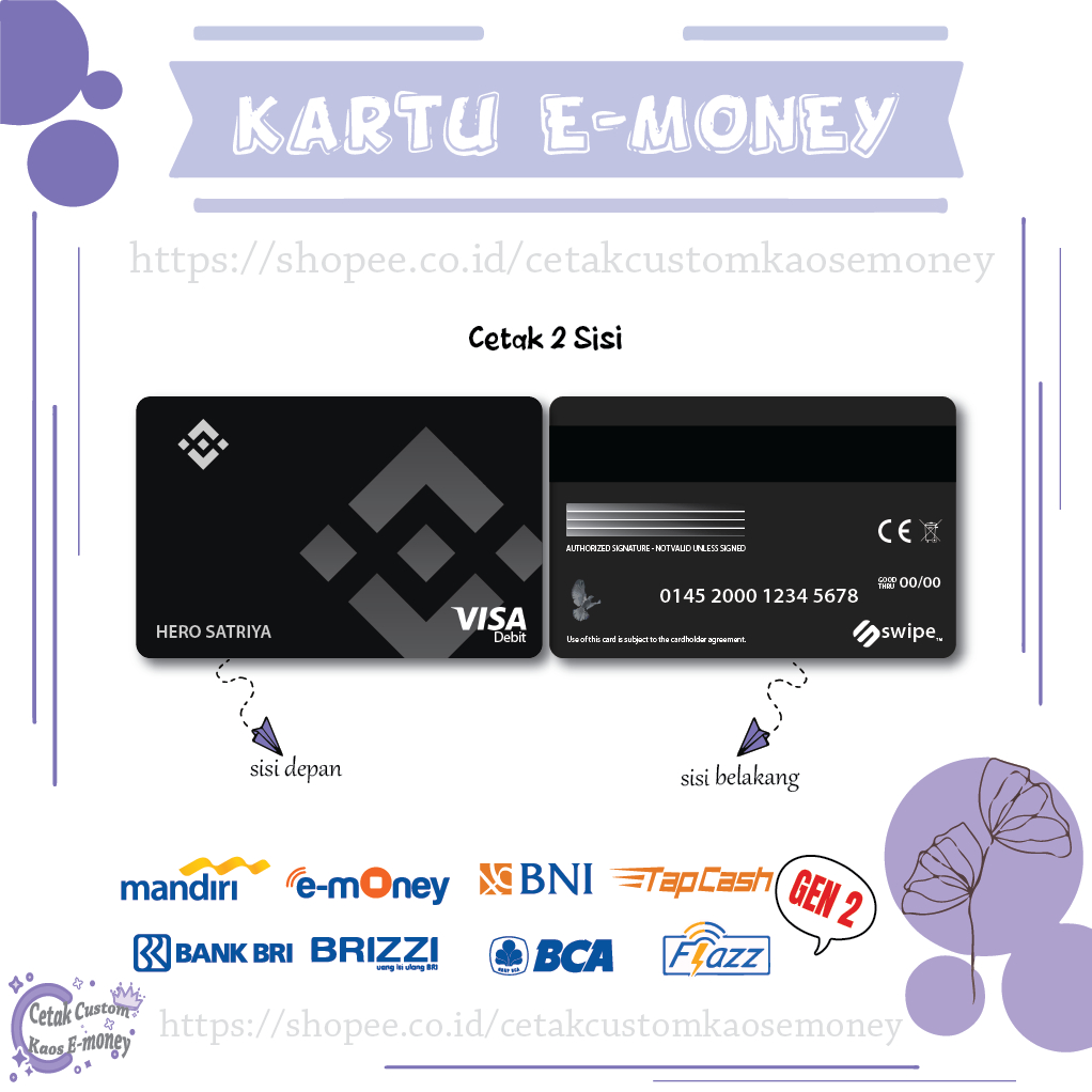KARTU E MONEY E TOLL CARD BLACK VISA DEBIT BLACK CARD MANDIRI EMONEY BNI BRI BCA - 2 SISI