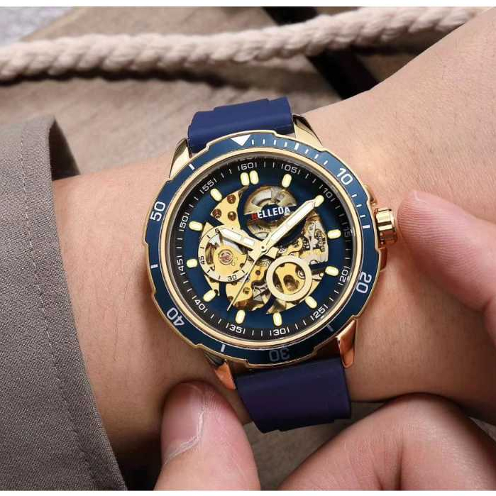 Jam Tangan Pria Belleda 9486 Automatic Strap Rubber Original Belleda 100% Tahan Air