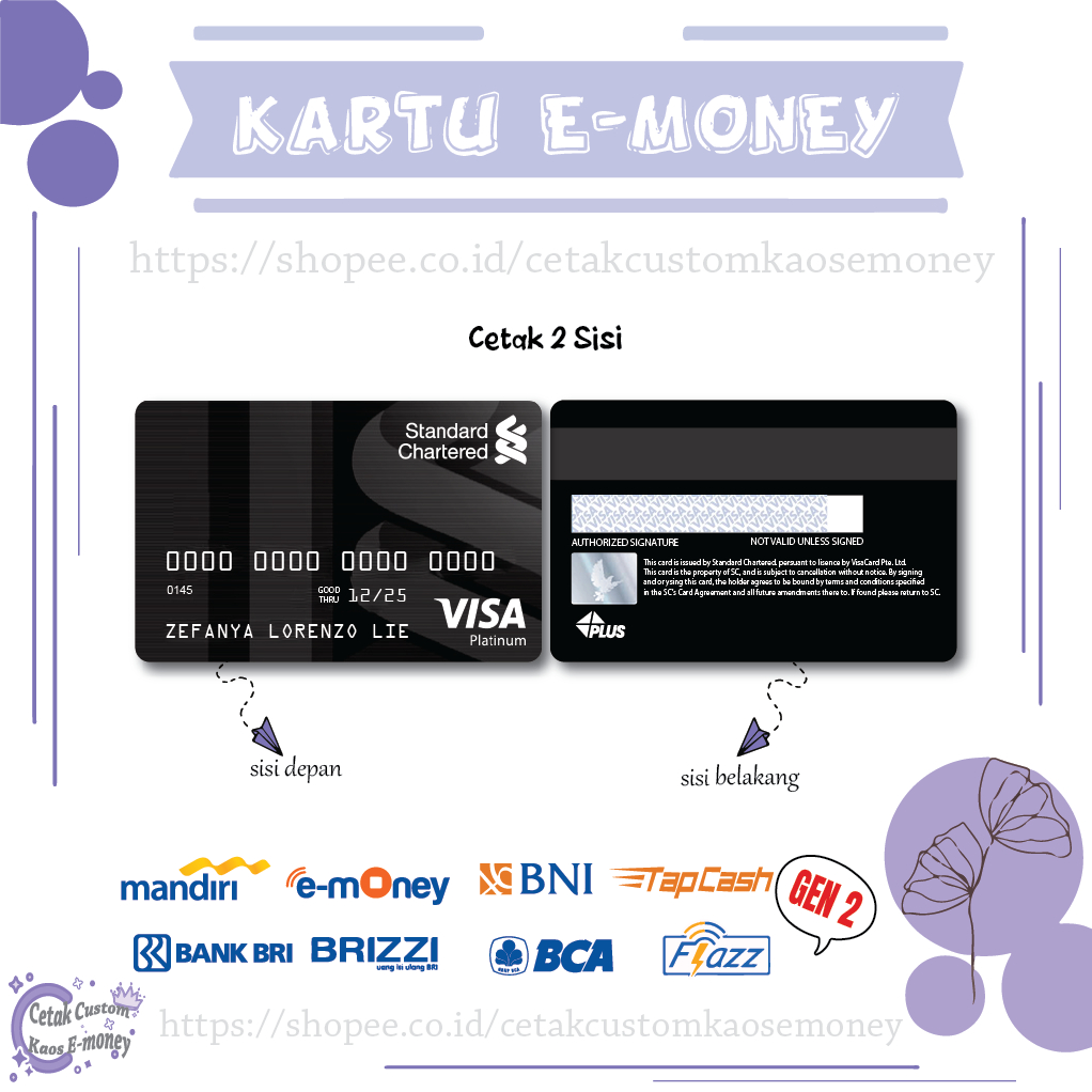 KARTU E MONEY E TOLL CARD BLACK VISA PLATINUM BLACK CARD MANDIRI EMONEY BNI BRI BCA - 2 SISI