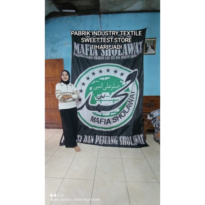 BEST SELLER + READY STOK, FREE STICKER, LOGO DESAIN SHOLAWAT, BENDERA MAJELISAN SHOLAWAT, BENDERA HA