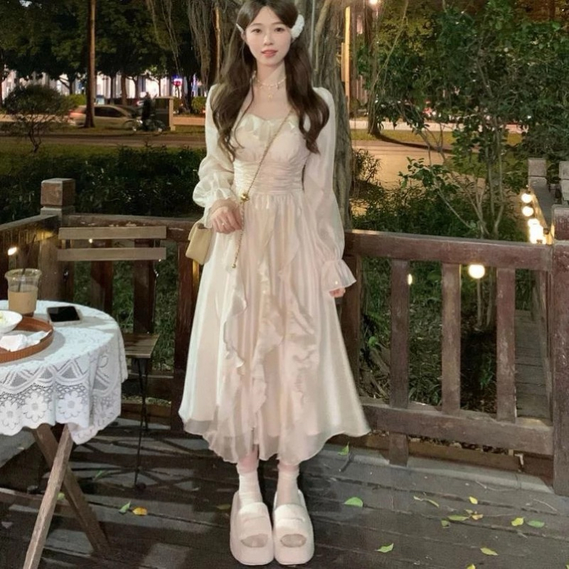 GAUN PERI MIDI DRESS DOUYIN KOREAN, MODEL GAUN PERI, PREMIUM IMPORT