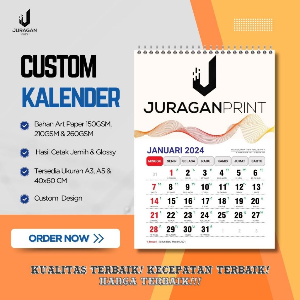 

Cetak Kalender Dinding 2025 Custom Foto isi 12 Lembar Bahan Art Paper