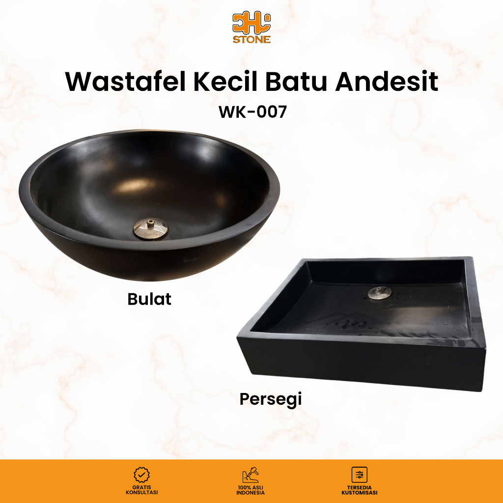 Wastafel Batu Alam Kecil Andesit Hitam