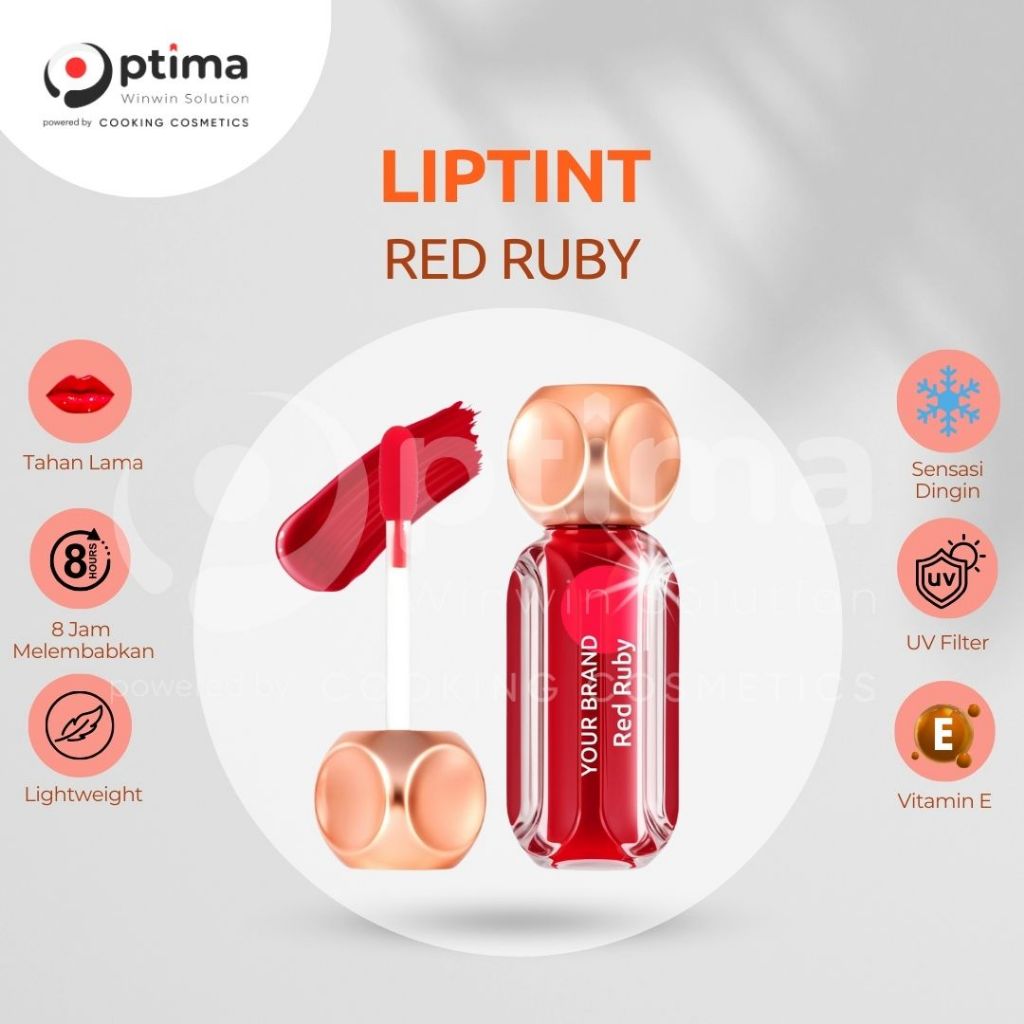 Maklon Kosmetik Liptint Red Ruby 4,5ml - Produk Sample Brand sendiri BPOM dan Halal