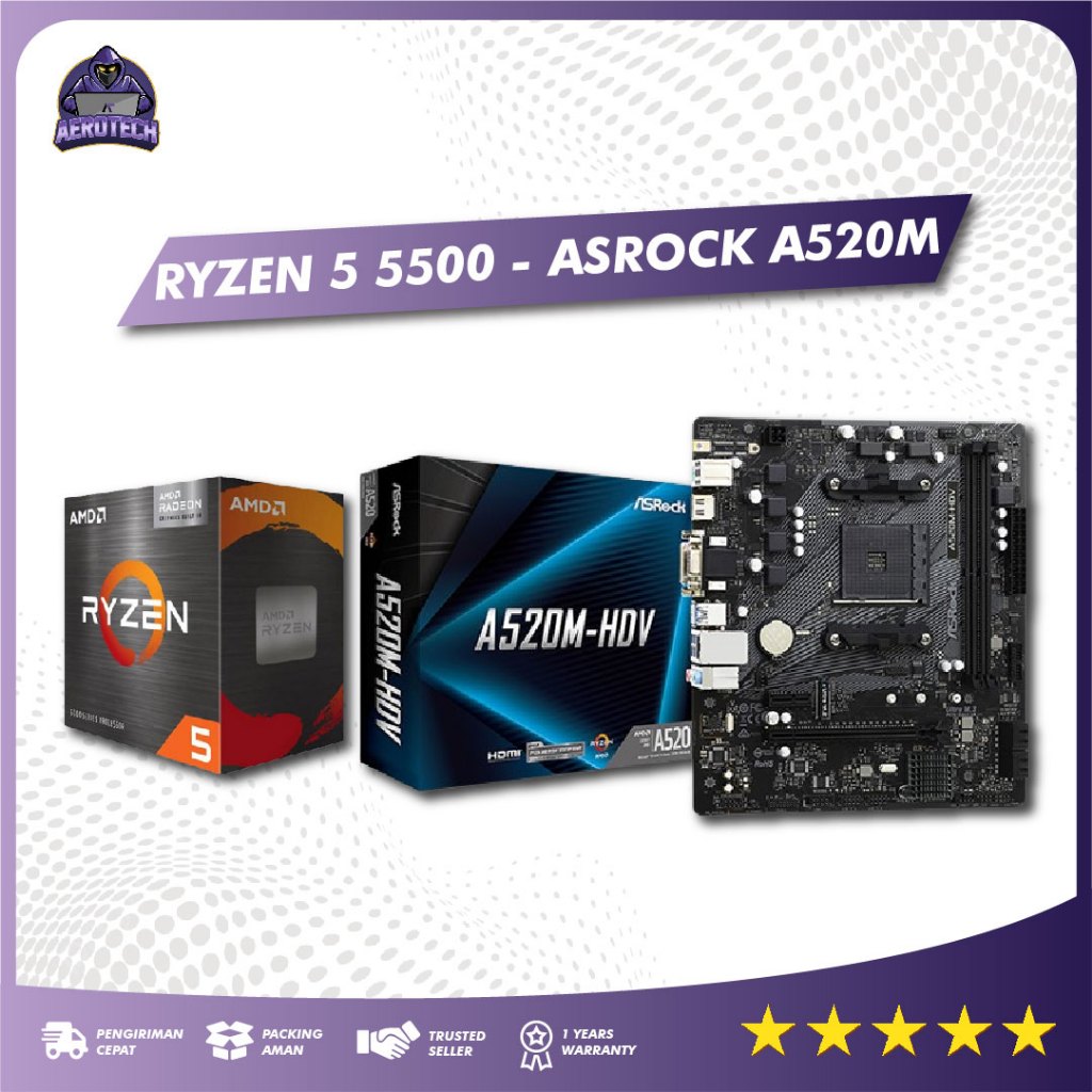 PAKET MOBO AMD RYZEN 5 5500 - MOTHERBOARD A520M TERMURAH