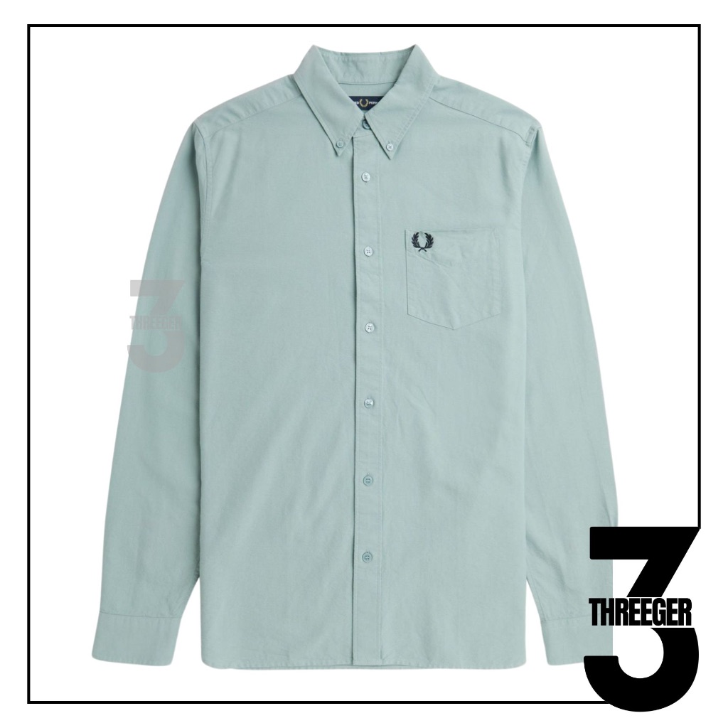 Fred Perry Oxford Long Sleeve Shirt Silver Blue Original / Kemeja Fred Perry Original