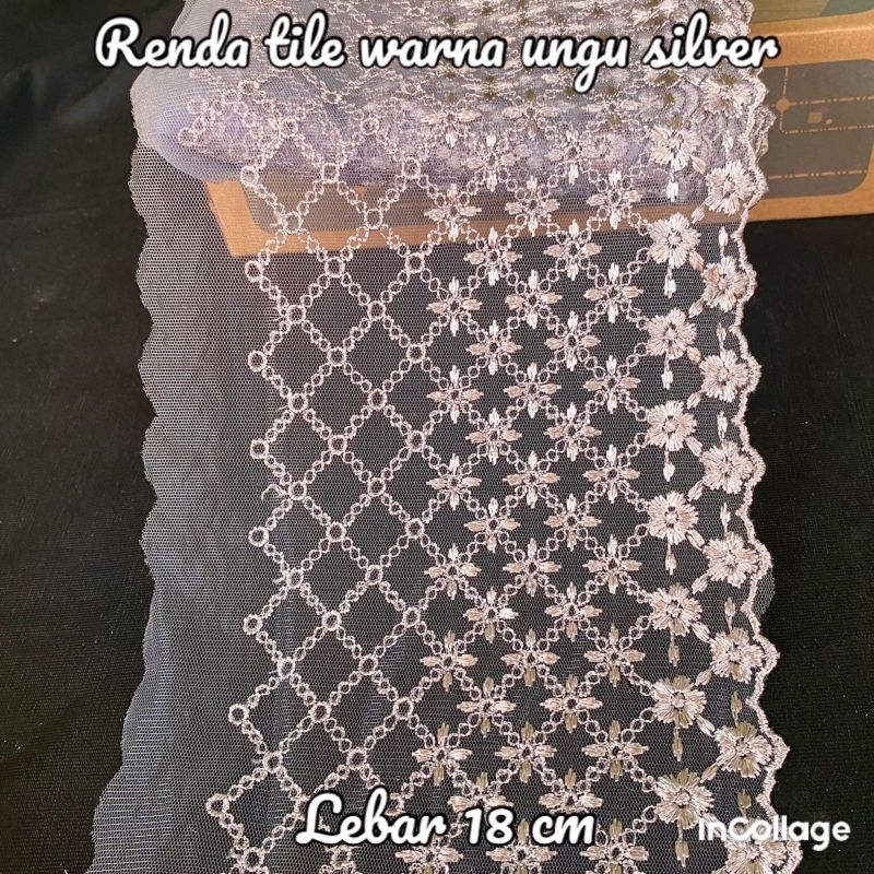 PER METER RENDA TILE WARNA UNGU SILVER LEBAR 18CM