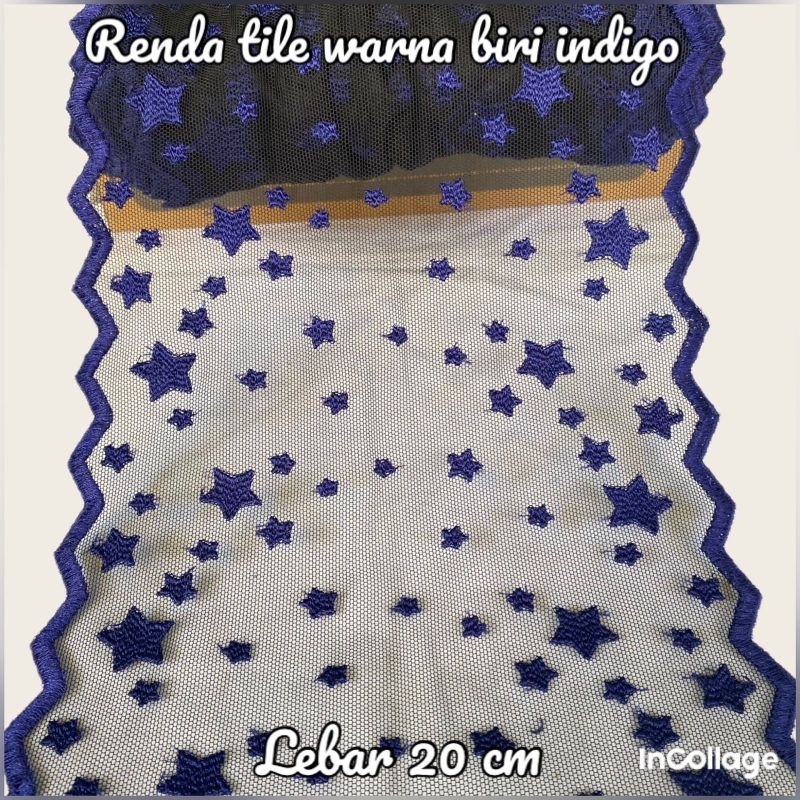 PER METER RENDA TILE WARNA BIRU INDIGO LEBAR 20CM