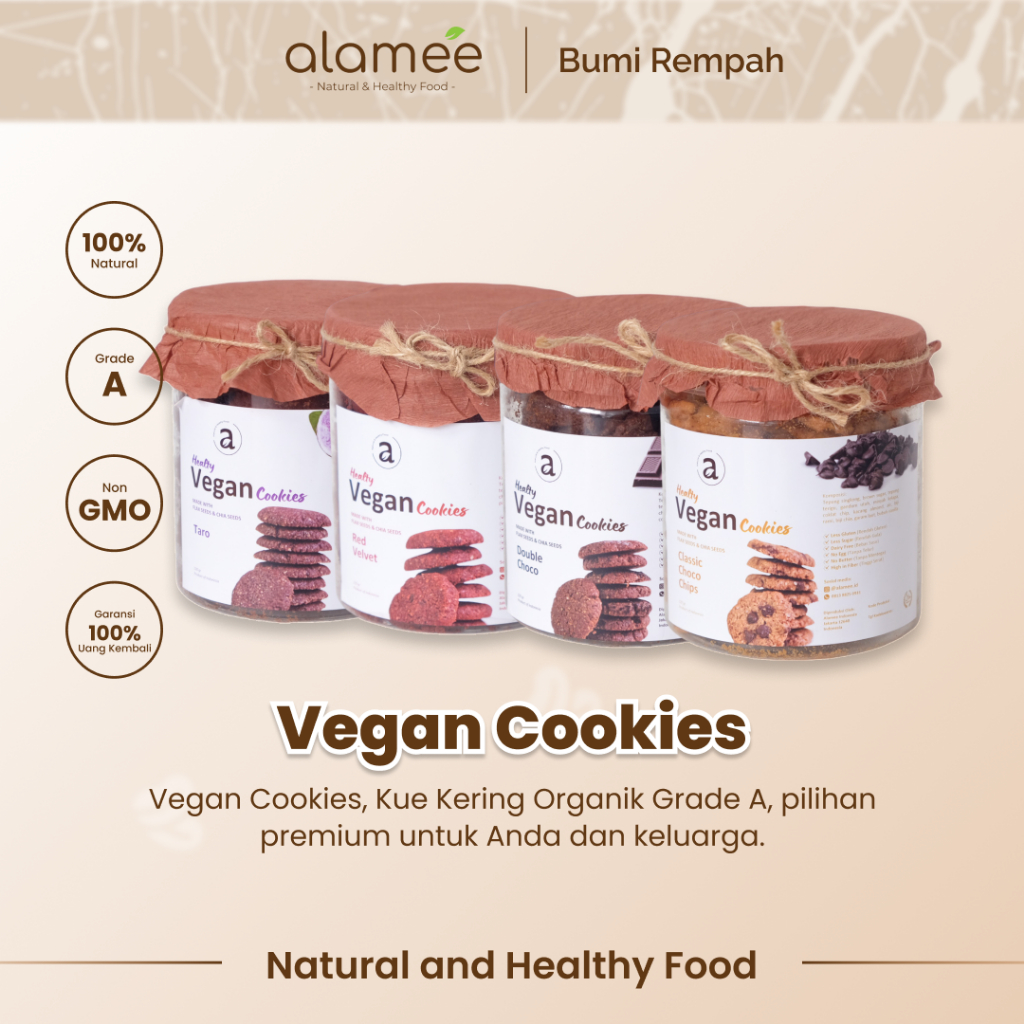 

ALAMEE Cookies Diet - Red Velvet Kue Kering Cemilan Sehat Healthy Vegan Snack Sehat Less Sugar 220gr