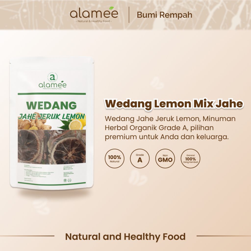 

ALAMEE Wedang Jahe Jeruk Lemon Rempah Minuman Herbal Alami Langsung Seduh Lengkap