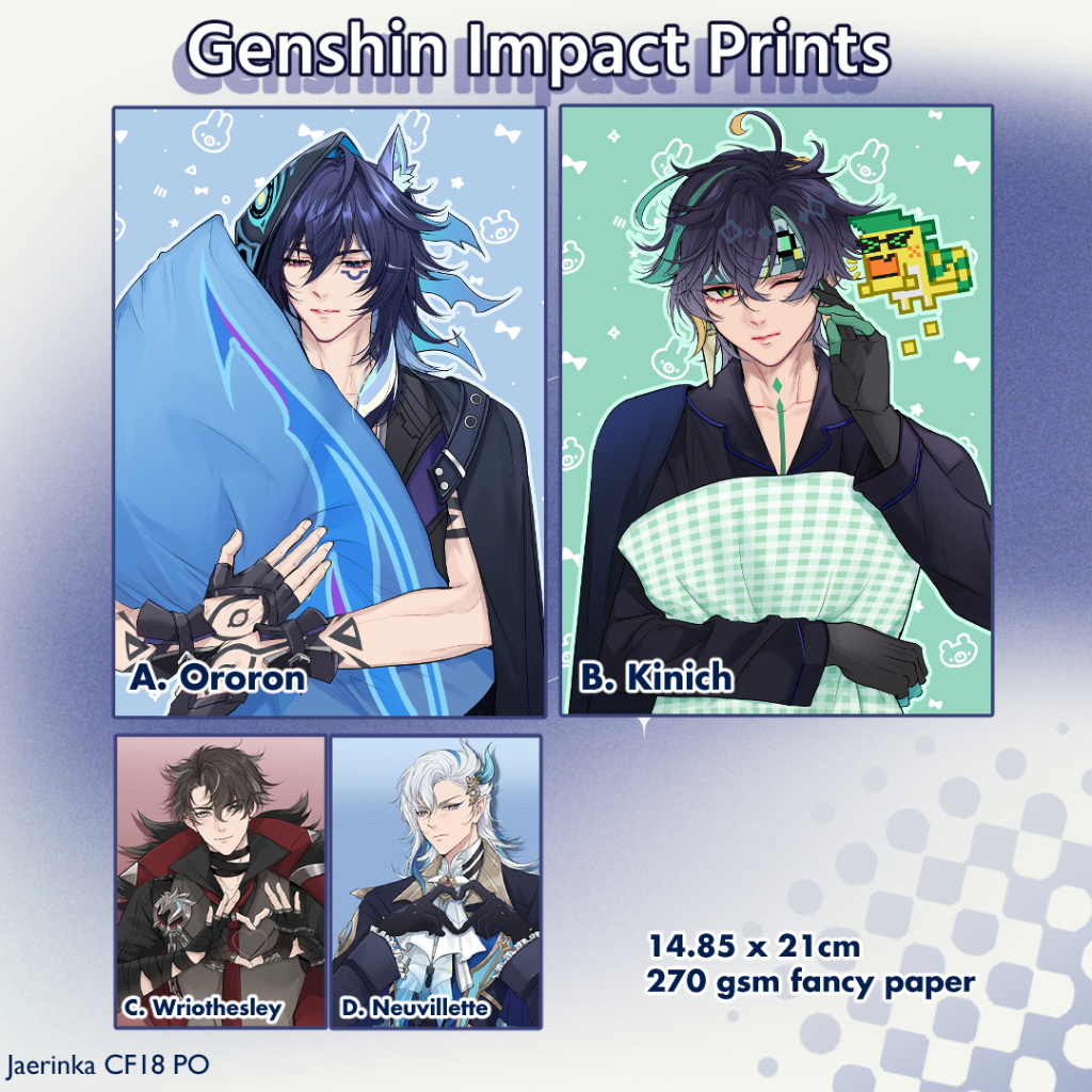 

bib Genshin Impact Artprint Ororon Kinich Wriothesley Neuvillette