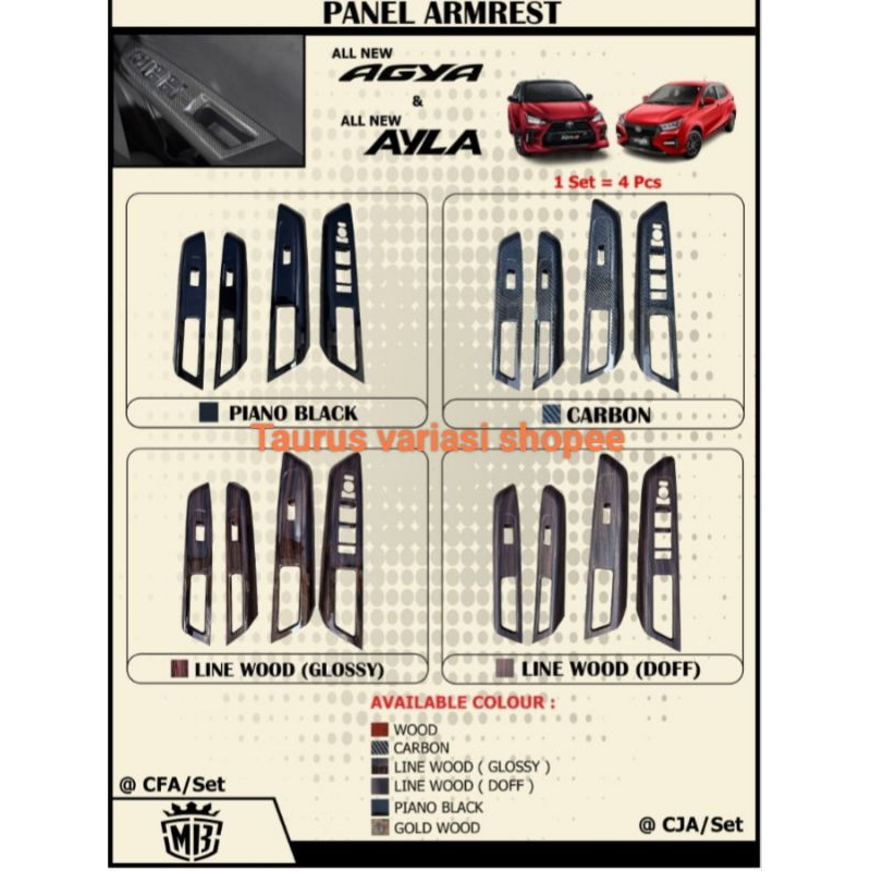Cover Tempel Panel Amrest/Interior Dalam Mobil all New Agya/Ayla Motif Kayu/Carbon