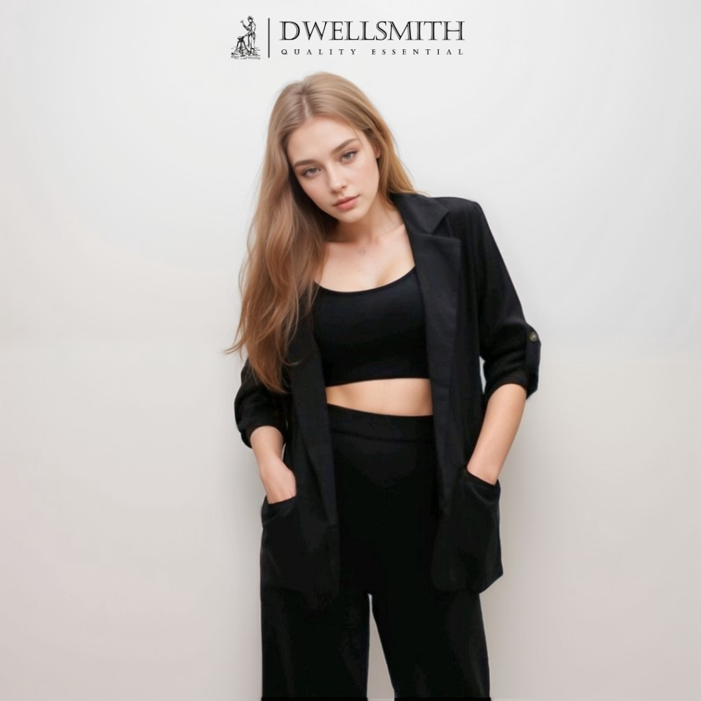 Blazer Wanita Korea Panjang / Blezer Long Crop Casual / Jas Outer Basic Kekinian Wanita