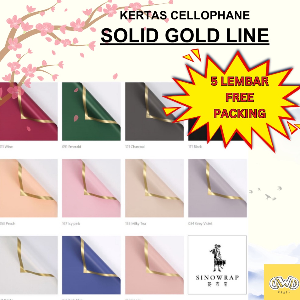 

Murah Minggu Ini 5 LEMBAR SOLID GOLD LINE Flower Wrapping Cellophane Kertas Buket Bunga Hand Bouquet