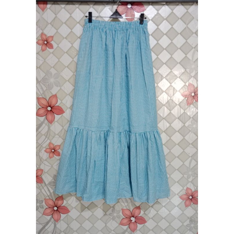 KOL Rok Serut Bahan Katun Kotak/Rok Remaja Terbaru /Kekinian