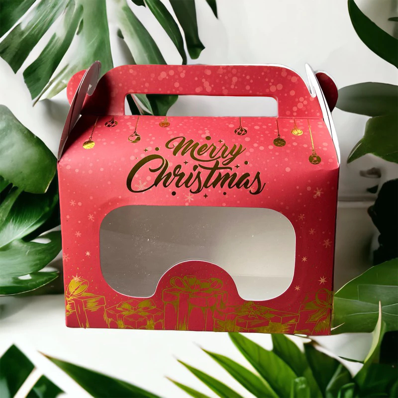 

( 5 pcs ) gable box jendela mika edisi natal kemasan kue kering dus hampers merry christmas ukuran 20x10x12 cm