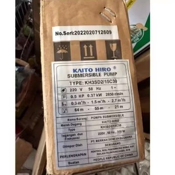 Pompa submersible/ satelit/ pompa celup kaito hiro 0,5 hp 3 inch + kabel 30m