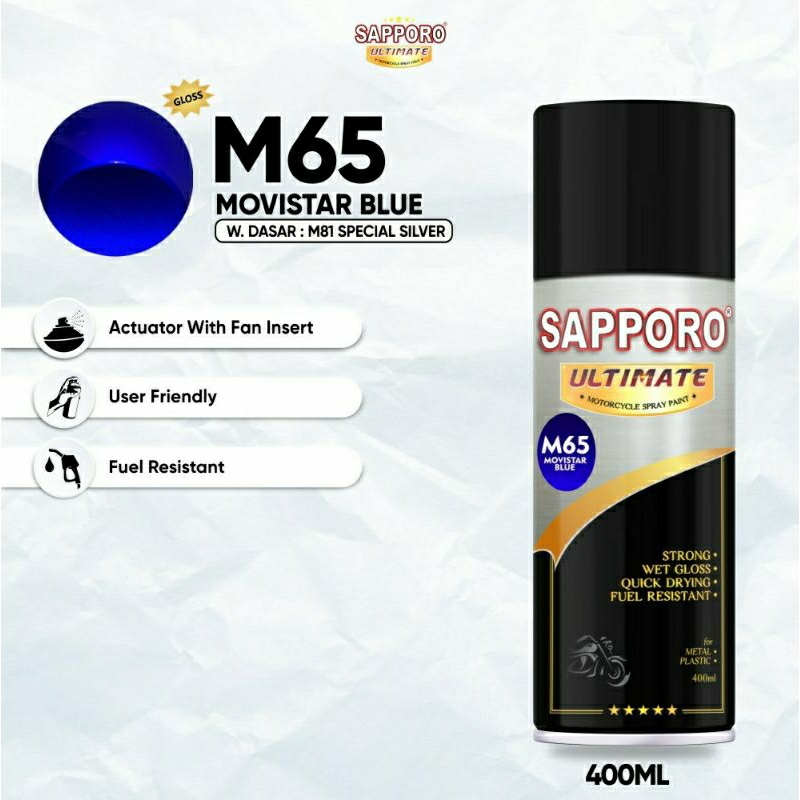#MAU# Cat Semprot Sapporo Ultimate M65 Movistar Blue 400ml Biru Honda Movistar Cat Spray Duco Sappor