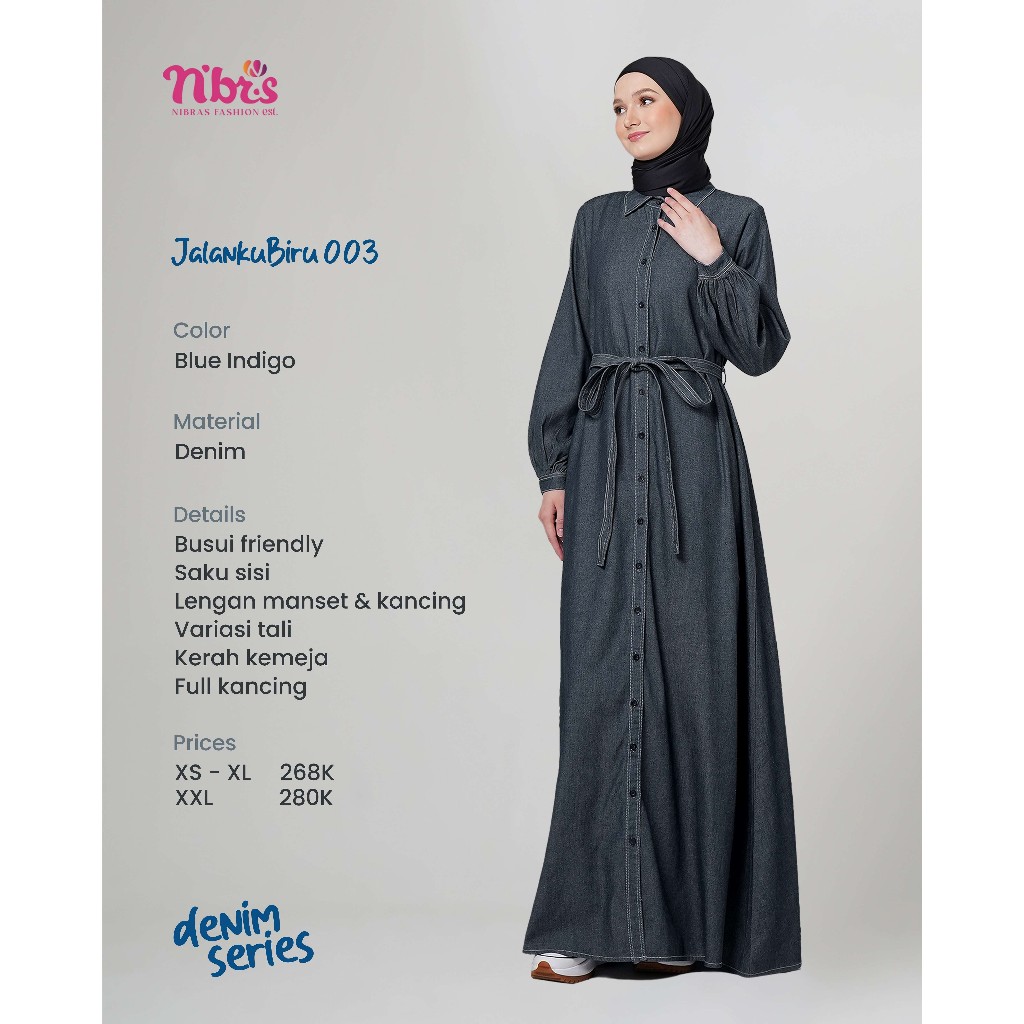 JALANKU BIRU 003 / GAMIS NIBRAS / GAMIS WARNA DENIM / PAKAIAN WANITA CASUAL