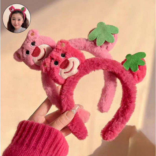 Bando Karakter Lotso Lucu Strawberry / Bando Boneka Lotso Premium / Bando Lotso Strawberry Bulu Teba