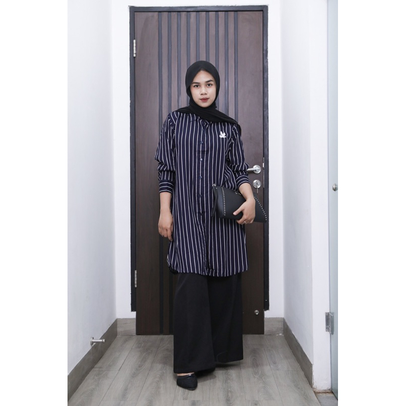 tunik salur bahan rayon / tunik rayon wanita busui friendly / kemeja panjang hijab friendly