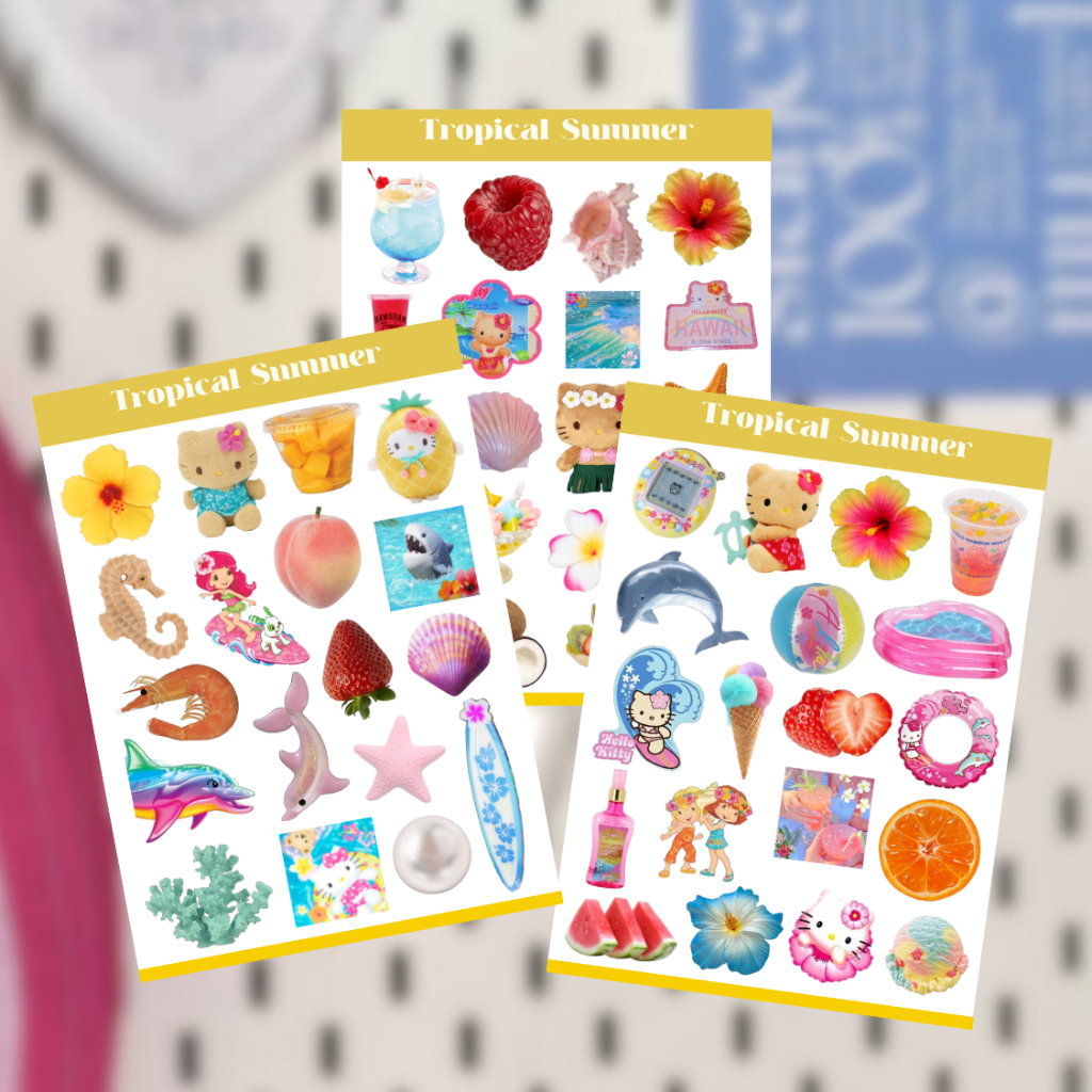

TROPICAL SUMMER OCEAN DECO STICKER SHEET / DECO STICKER VINTAGE JAPAN RETRO AESTHETIC FOR JOURNALING