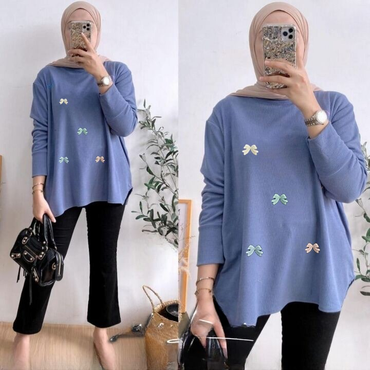 Blouse Korean Style Lubis Top BO Bahan Knit Premium Size M L XL XXL XXXL Baju Atasan Wanita Terbaru 