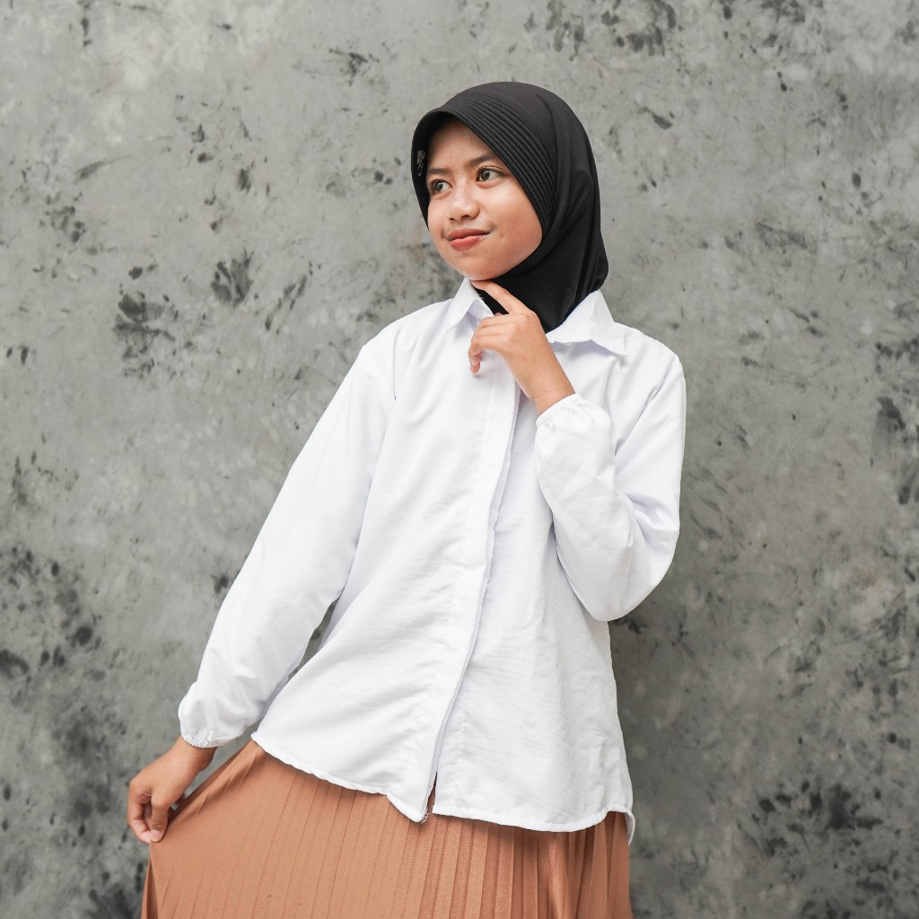 kemeja anak perempuan warna putih 10-12 tahun / atasan anak cewek premium berkualitas / baju anak ca