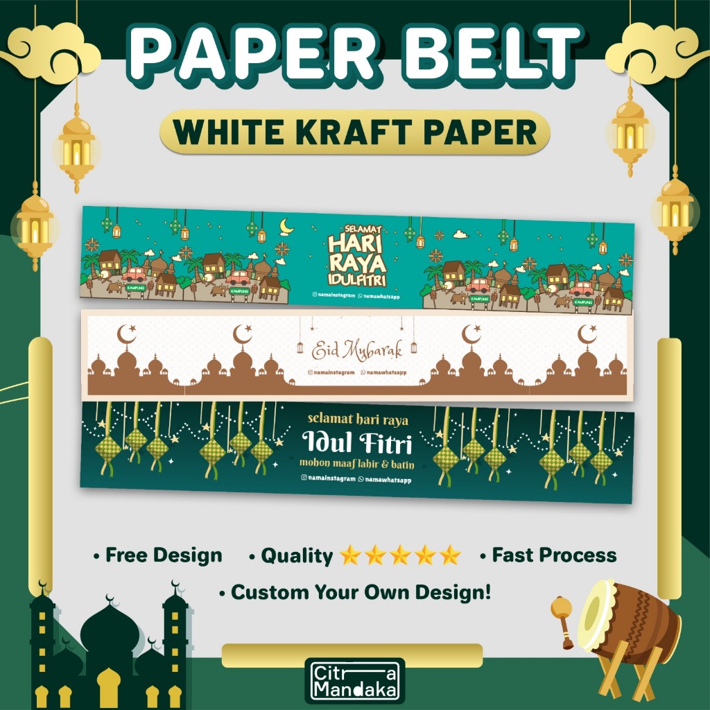 

Paper Belt Idul Fitri Custom Premium White Kraft Free Design | Label Hampers | Packaging Sleeve | Paper Sleeve | Label Segel Box