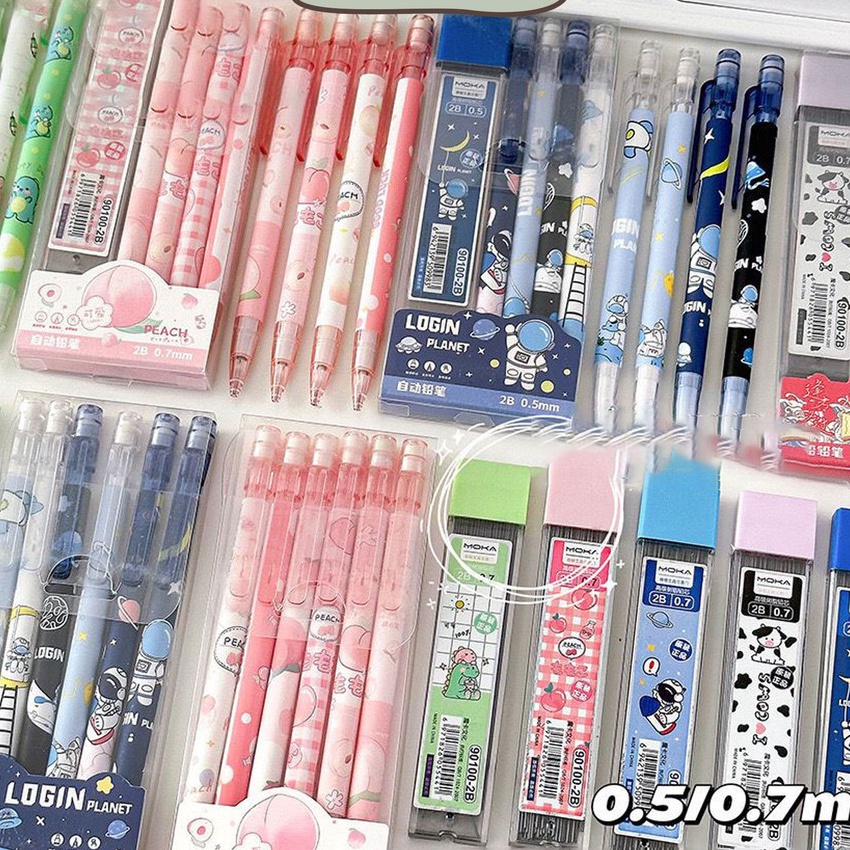 

FG2 MILOLI 4pcs PENCIL MEKANIK 5mm CUTE CARTOON WITH ERASER REFILL 1pcs Pensil Penghapus Otomatis 2B Stationary D63