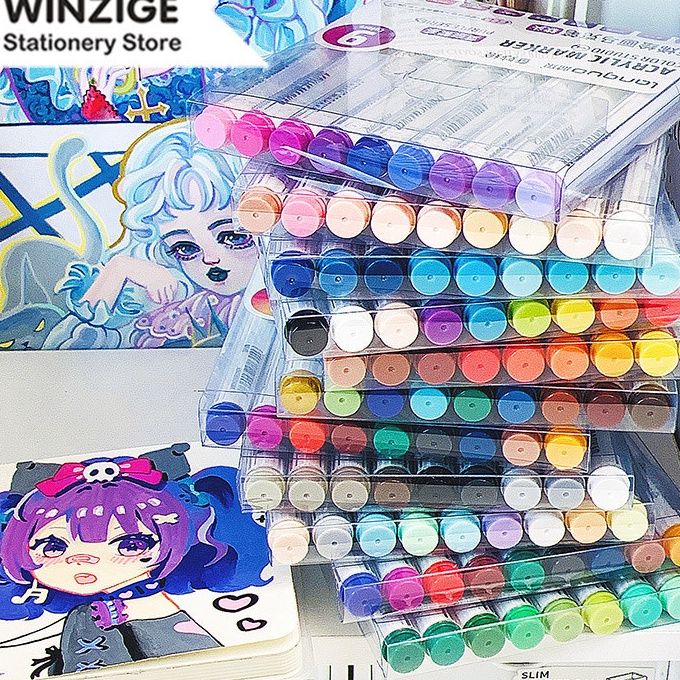 

Diskon Winze set 9pcs drawing pen brush pen warna warni acrylic marker spidol akrilik marker raphy brush lettering kalrafi coloring markers art supplies
