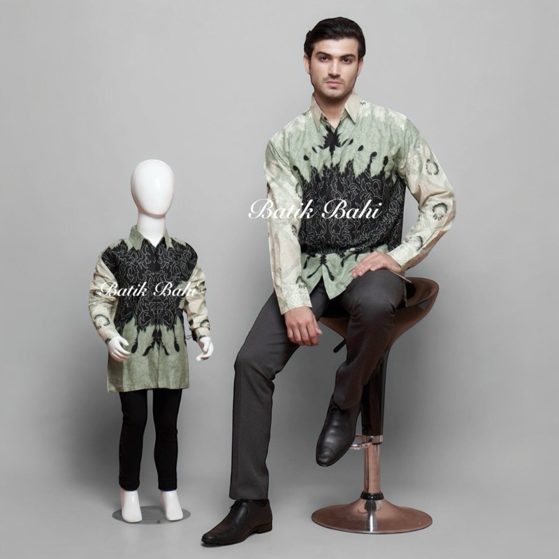 HIJAU MINT/ TOSCA,Kemeja Batik Couple Ayah anak lengan panjang lapisan furing hero warna hijau min /
