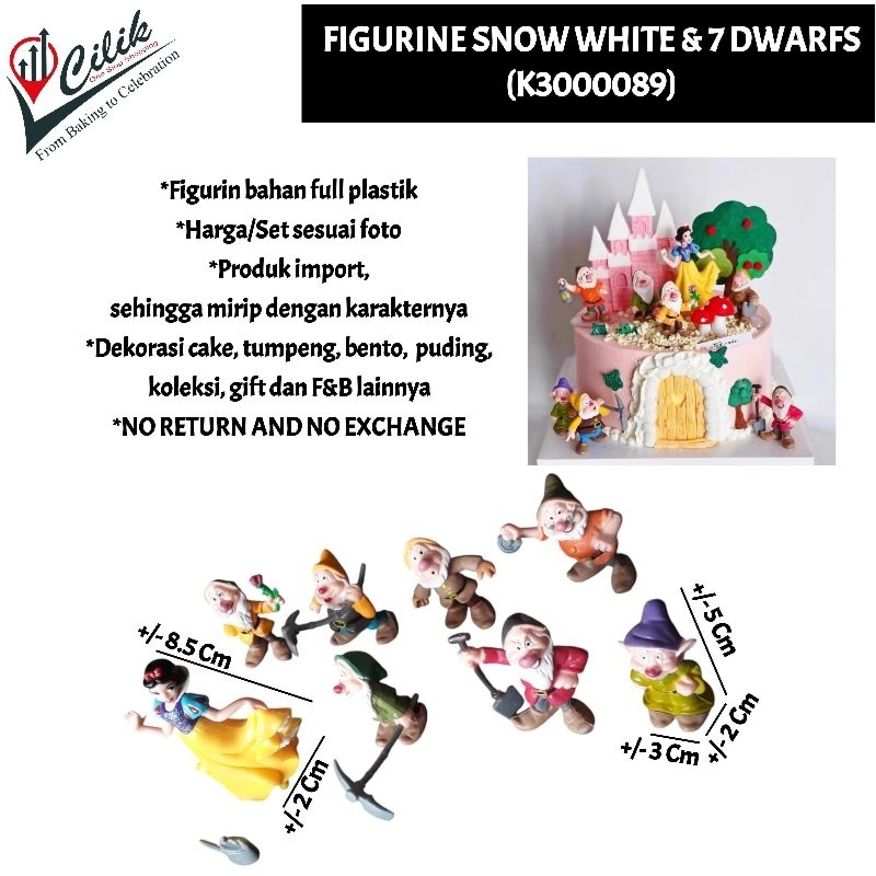 figurin+mainan+bahan+plastik+karakter+snowhite+badut+minion+putri+koleksi+kado+hobby+topper+cake+kue
