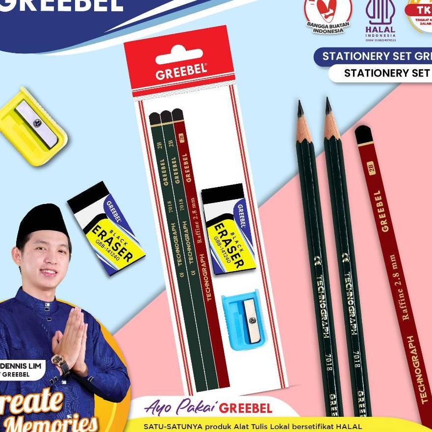 

Super GREEBEL Pensil Set Alat Tulis Anak Sekolah STATIONERY SET 5 IN 1 Stationery Set Alat Tulis