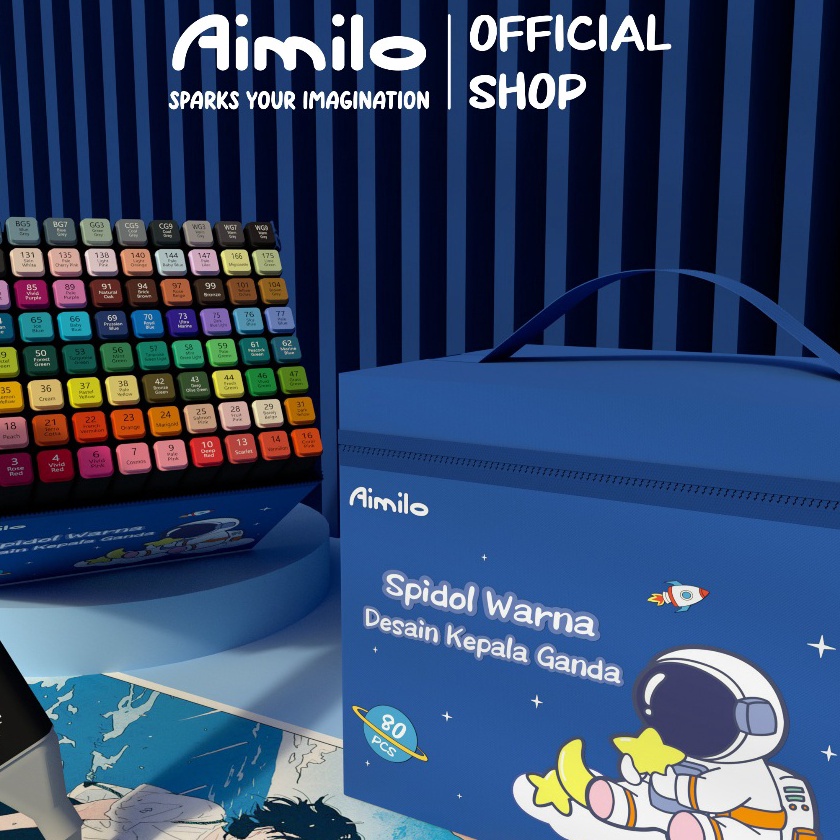 

Langka Aimilo Spidol Warna Warni 1 Set kemasan kartun Sketch Marker 2 Tip Marker Set 4868 Warna