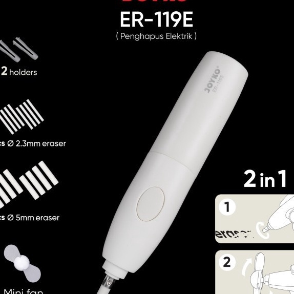 

Mega Penghapus Pensil Elektrik Kipas Angin JOYKO ER119E Eraser 2 Fungsi