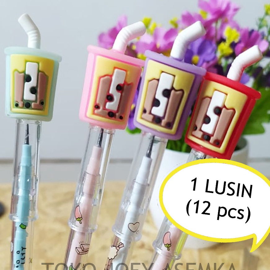 

HJ6 12 PCS PENSIL BOBA SUSUN BENSIA LANTU MILK TEA BISA DIISI ULANG PENCIL PELURU ALAT TULIS