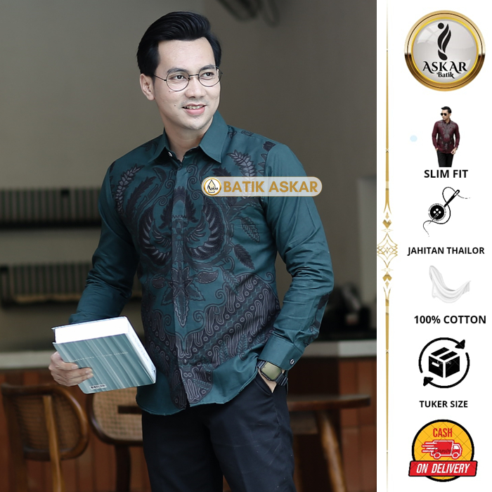 Askar Batik Motif Gurdo Hijau Pria Slim Fit Lengan Panjang Modern Heem Kemeja Batik Premium Warna Hi