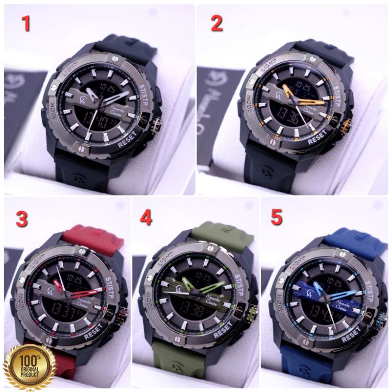 ORIGINAL GARANSI RESMI 1 TAHUN JAM TANGAN PRIA ALEXANDRE CHRISTIE DIGITAL ANALOG RUBBER STRAP ALEXAN