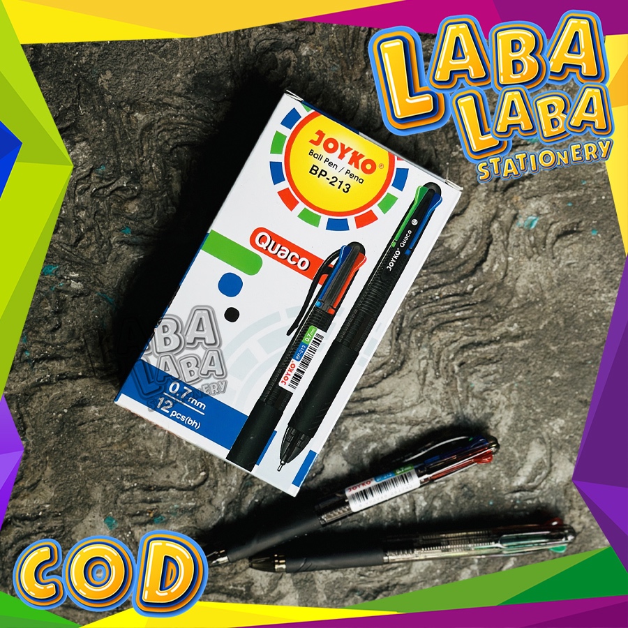 

LabaLabaStationery Pulpen Joyko QUACO 4 Warna BP-213 0.7mm (12 PCS)